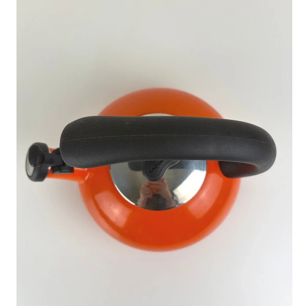 Rachael Ray Orange Enamel Whistling Tea Kettle 1.5 Qt Retro Kitchen